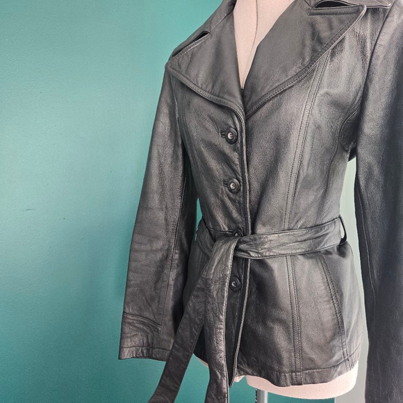 Maxima Wilson's Leather Women's Medium Black Leather Vintage 90s Y2K Jacket Coat - Picture 2 of 6